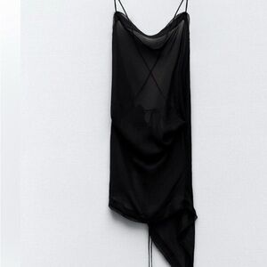 Zara Black Sheer Asymmetrical Blouse